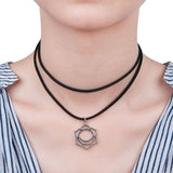 Velvet Suede Double Layer Chakra Choker Necklace Black Nabhi /Manipura 34cm(13 3/8") long, 1 Piece