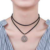 Velvet Suede Double Layer Chakra Choker Necklace Black Nabhi /Manipura 34cm(13 3/8") long, 1 Piece