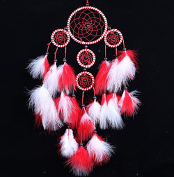 Beautiful Dream Catcher Hand-Woven Dreamcatcher with Red White Feathers for Home Wall Decorations