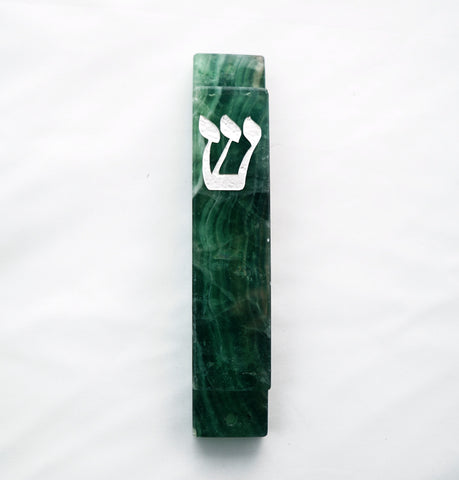 Fluorite Stone Mezuzah Case- Handmade Carved - Jewish Gift- Judaica for the Home, Wedding, Bar/ Bat-Mitzvah, Baby- Green