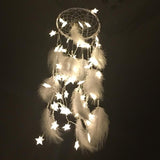 Handmade Big LED Wall Light Dreamcatcher White Feather Diamond Star