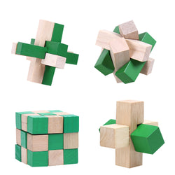 4pcs Wooden Kongming Lock IQ Brain Teaser 3D Wooden Interlocking Puzzle