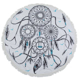 Circle Feathers Round Mandala Beach Towel Tassel Fringing Beach Throw Round Mat Table Cloth Wall Tapestries Polyester 150x150cm