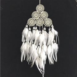 White Dreamcatcher Wind Chimes Indian Style Feather Pendant