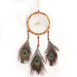 Antique Handmade Dream Catcher Peacock Feather Wall Hanging Decoration Wind Chimes Ornament-25" Long