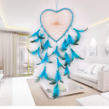 Blue Feathers Handmade Dream Catcher Wall Hanging Net with Feather Bead