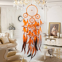 Five-rings Orange Dream Catcher Handmade Dreamcatcher with Feather Wall Hanging