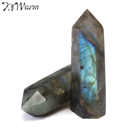 2pcs Natural Fluorite Labradorite Quartz Crystal Wand Point Healing Degaussing Gemstone For DIY Crafts Pendant Home Decor