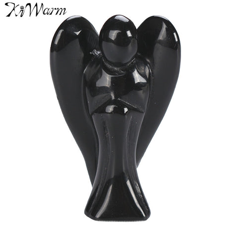 Black Obsidian Quartz Angel Shape Crystal Healing Reiki Stone Pendant Mascot Figurine For Home Desk Decor Gift