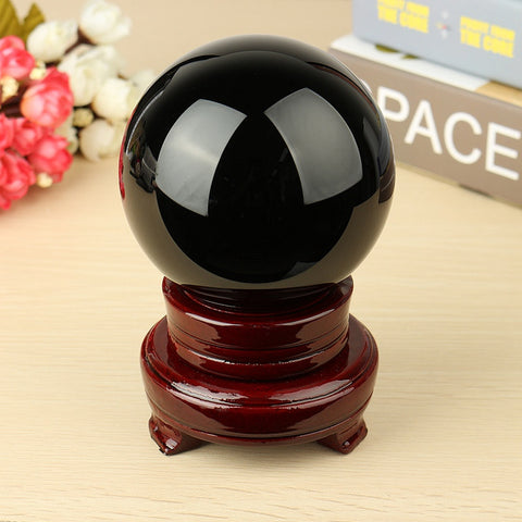 4" Natural Black Obsidian Sphere Large Crystal Ball Healing Stone With Wood Stand For Home Holiday Gift Craft Ornament