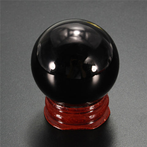 Natural Black Obsidian Sphere Crystal Ball Healing Stone With Stand Home Office Table Crafts Ornaments Holiday Gifts-40mm