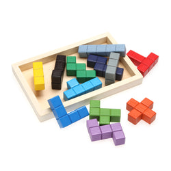 Wooden Tetris Game Board Tangram Jiasaw Fun Puzzle Toy Educational Developmental Jigsaw Puzzle Gaming Toy
