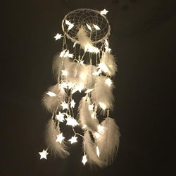 Big LED Star Light Dreamcatcher  White Feather Pearl Dream Catcher Wall Hanging Home Party Decoration