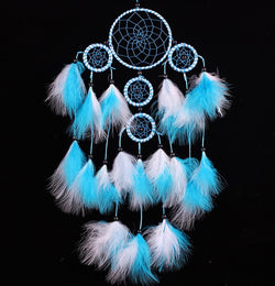 Beautiful Dream Catcher Hand-Woven Dreamcatcher with Blue White Feathers for Home Wall Decorations