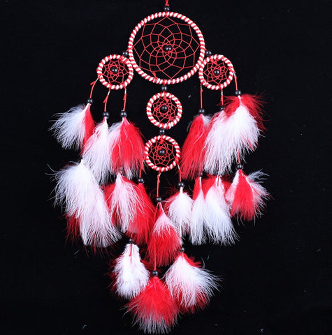Beautiful Dream Catcher Hand-Woven Dreamcatcher with Red White Feathers for Home Wall Decorations