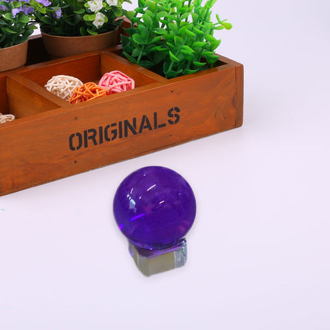 Glass Purple K9 Transparent Magic Crystal Amethyst Healing Ball W/Base Gifts
