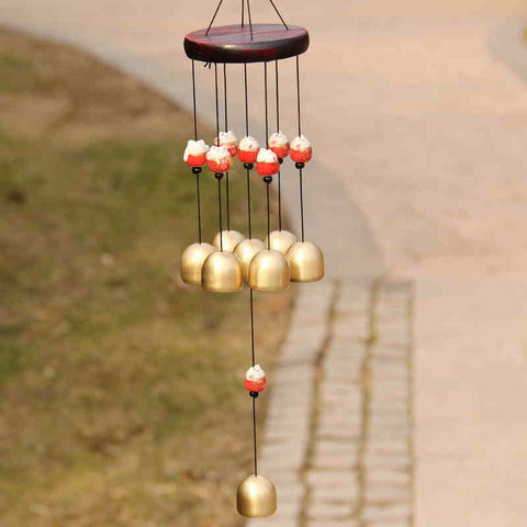 Creative Door Hangings Solid Wood Ceramic Fortune Cat 8 Brass Bells Wind Chime Shop Home Decor Lover's Wedding Gifts