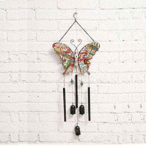 Butterfly Wood Wind Chime Suncatcher Flower Wings with Copper Bells for Mom Gifts Home Outdoor Decoration