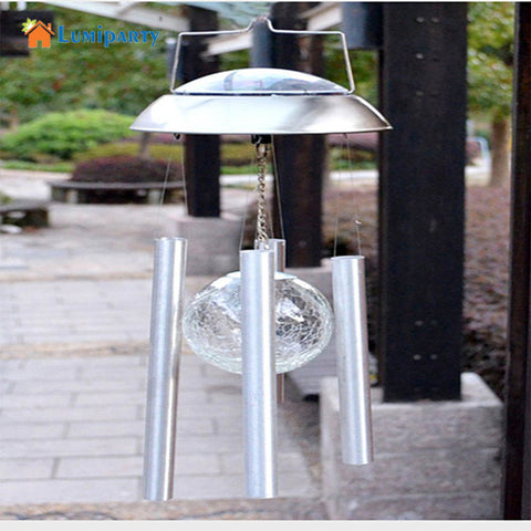 Solar Powered Color Changing Glass Ball LED Light Copper Hanging Wind Chime Light Yard Decor