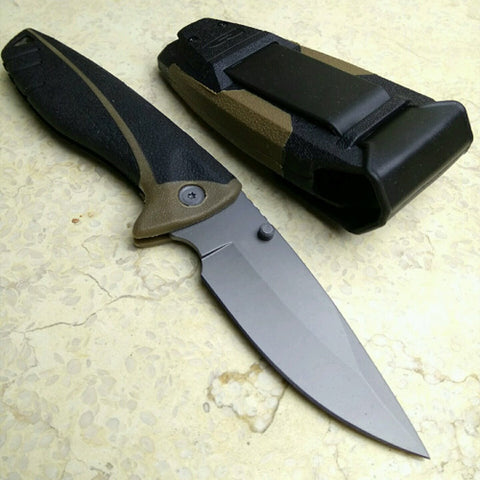 New Black Outdoor Camping Hunting Survival Knife Large Folding Pocket Knife With Sheath