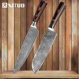 XITUO Kitchen Knives Damascus Veins Stainless Steel Knives Color Wood Handle Paring Utility Santoku Slicing Chef Cooking Knife