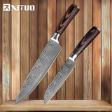 XITUO Kitchen Knives Damascus Veins Stainless Steel Knives Color Wood Handle Paring Utility Santoku Slicing Chef Cooking Knife