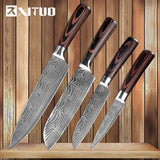 XITUO Kitchen Knives Damascus Veins Stainless Steel Knives Color Wood Handle Paring Utility Santoku Slicing Chef Cooking Knife