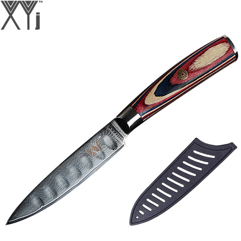 XYj VG10 Damascus Steel 4" Utility Knife Color Wood Handle 67 Layers Japanese Damascus Kitchen Knife Ultra Sharp Cutter Tools